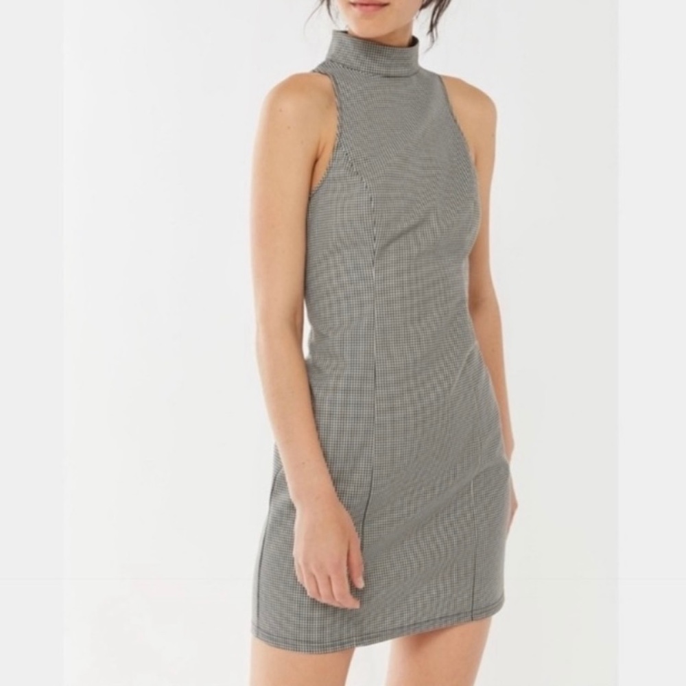 Urban Outfitters Annette Micro Gingham Mock Neck Dress Sleeveless Black White-XS